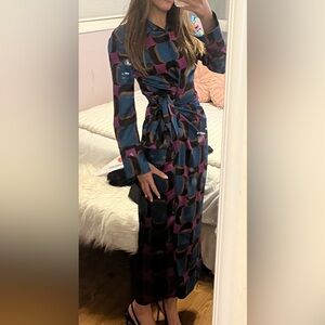 Elegant Blue and Purple Patterned Dress